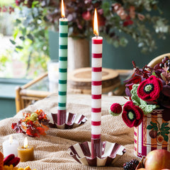 Burgundy & White Stripe Dinner Candles - 25 Unit Display | Home Decor |
