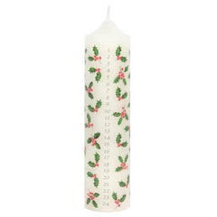 Holly Christmas Pillar Advent Candles | Christmas Countdown |