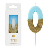 Blue Glitter Number Candle - 0