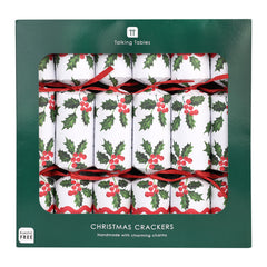 Holly White Christmas Crackers - 12 Pack | Christmas Decor |