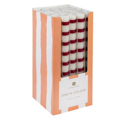 Burgundy & White Stripe Dinner Candles - 25 Unit Display | Home Decor |