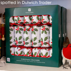 Holly White Christmas Crackers - 6 Pack | Christmas Decor |