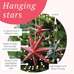 Folklore Paper Stars Christmas Tree Decorations - 3 Pack
