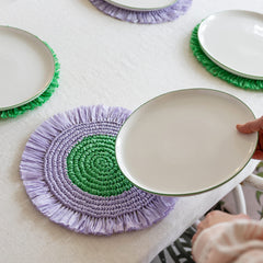 Lilac & Green Paper Raffia Placemats - 2 Pack | Summer Tableware |