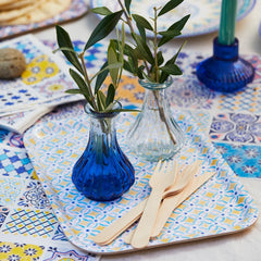 Moroccan Souk Blue Recycled Glass Bud Vase | Summer Party Decor |