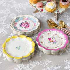 Floral Pattern Paper Plates - 24 Pack | Tea Party Decor |