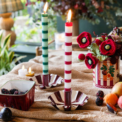Burgundy Stripe Scalloped Candle Holder | Christmas Candle Holder |
