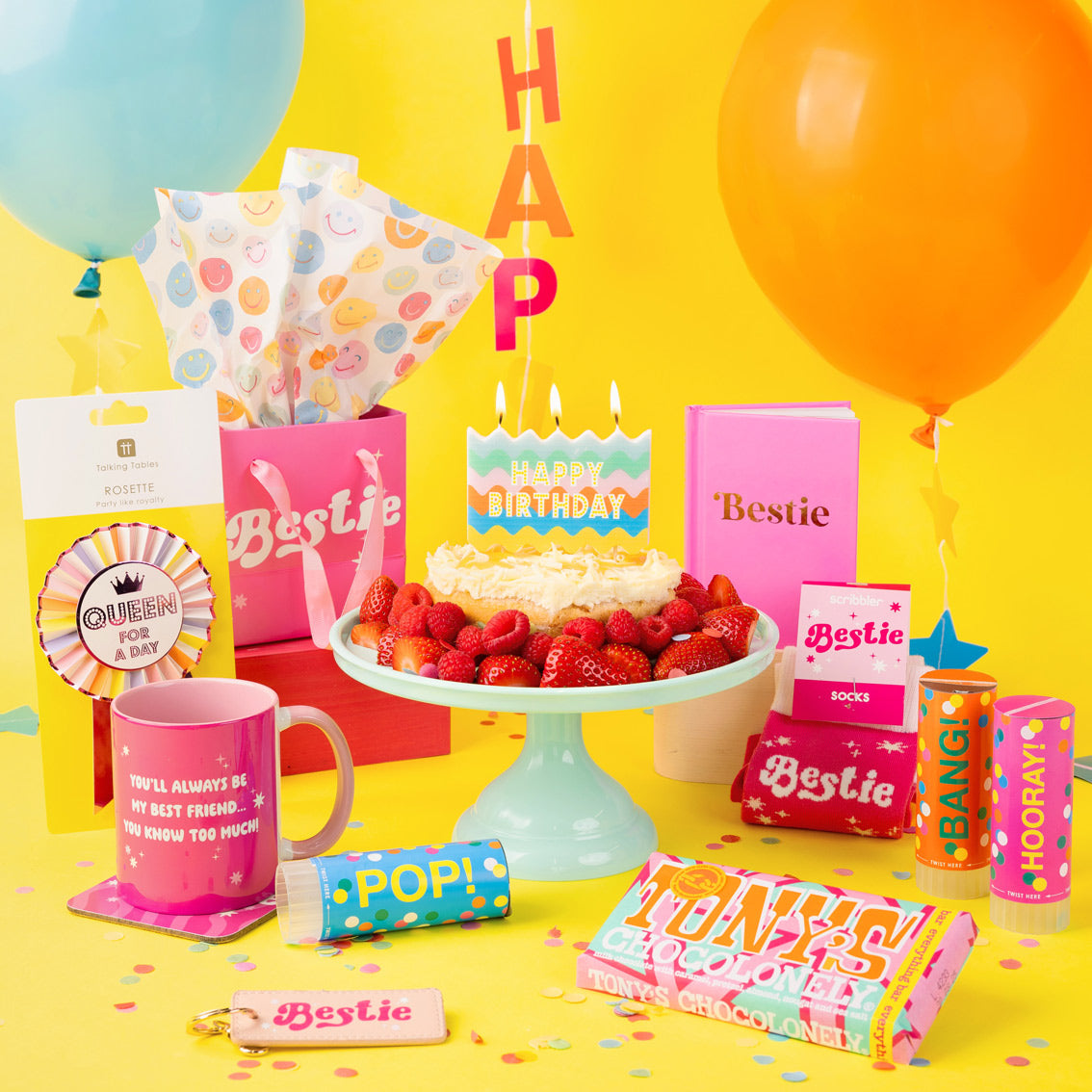 Birthday Brights Balloons With Star and Happy Birthday Tails - 5 Pack