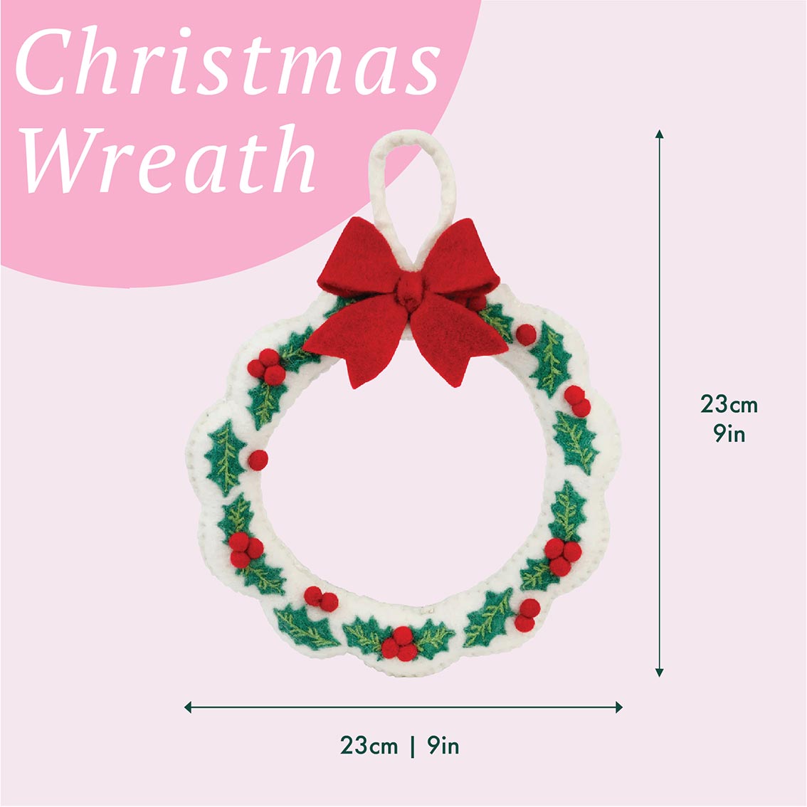 Holly Felt Christmas Wreath - 22cm | Christmas Decor |