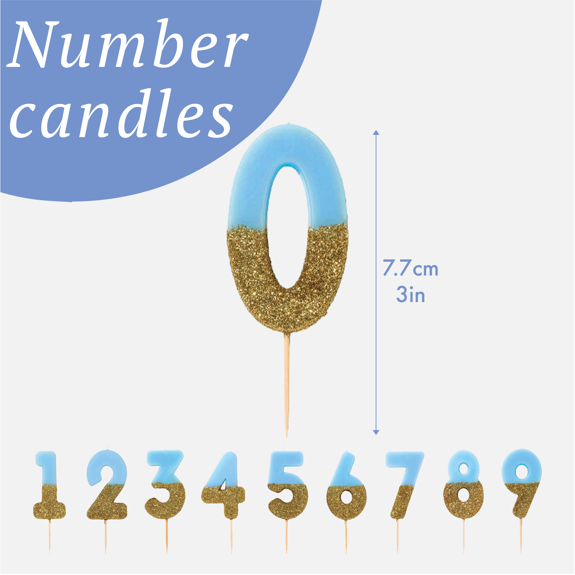 Blue Glitter Number Candle - 0