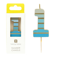 Blue & Gold Number Candle - 1 | Cake Candles |