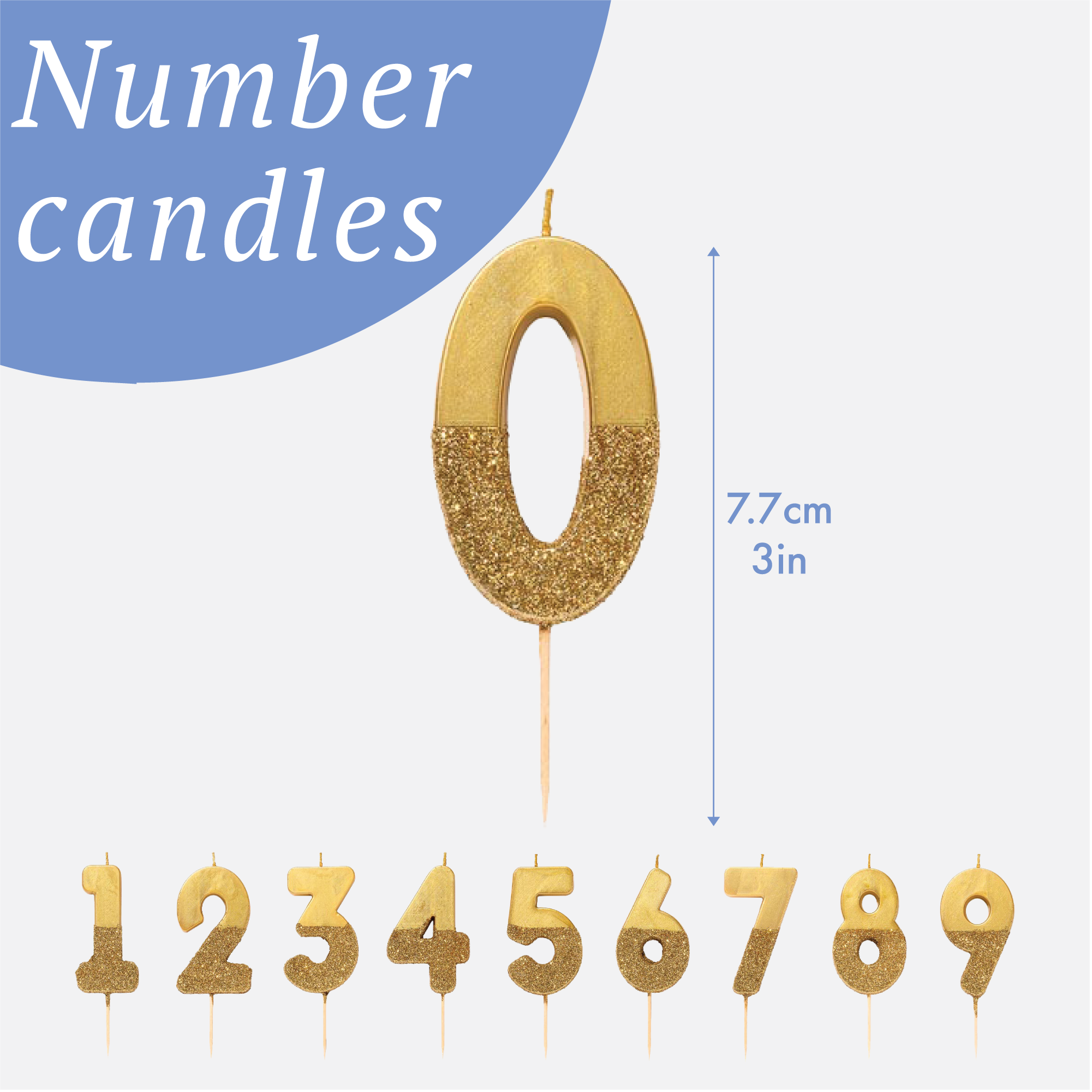 Gold Glitter Number Candle - 9