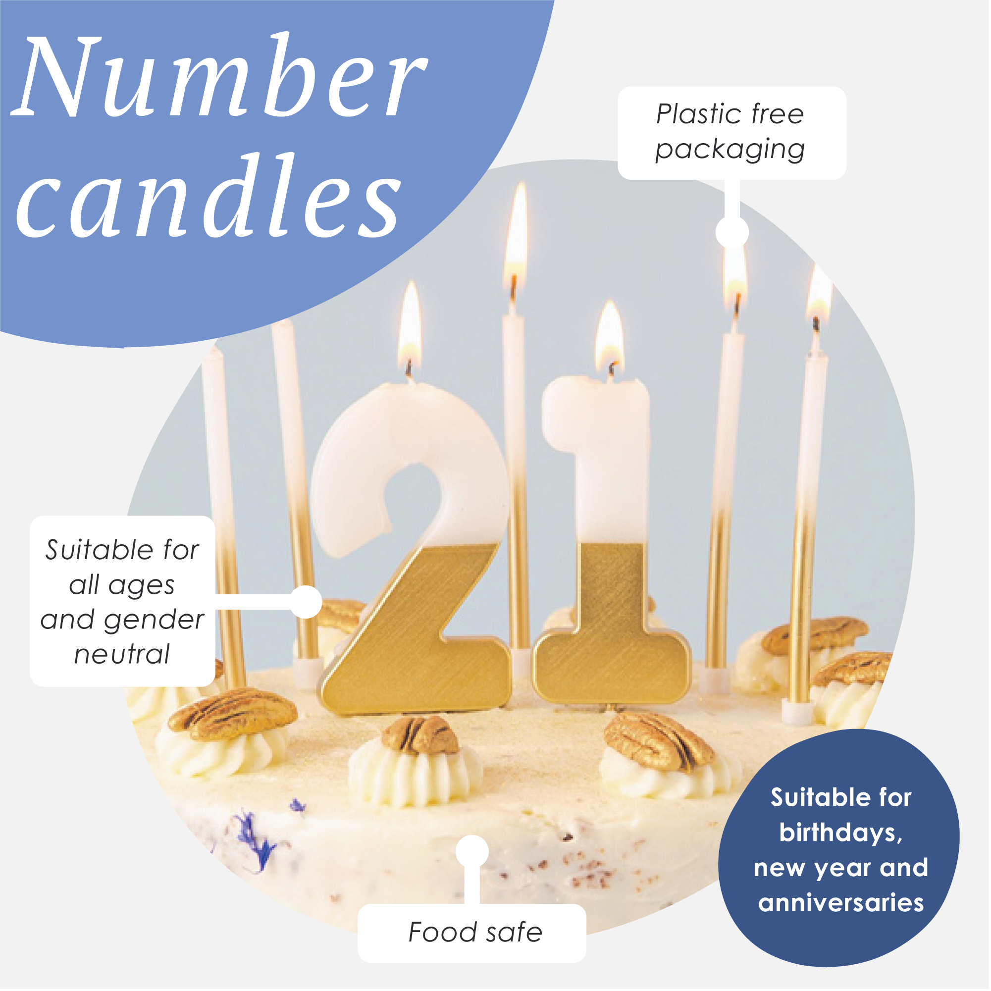 Gold & White Number Candles Starter Set - 0-9