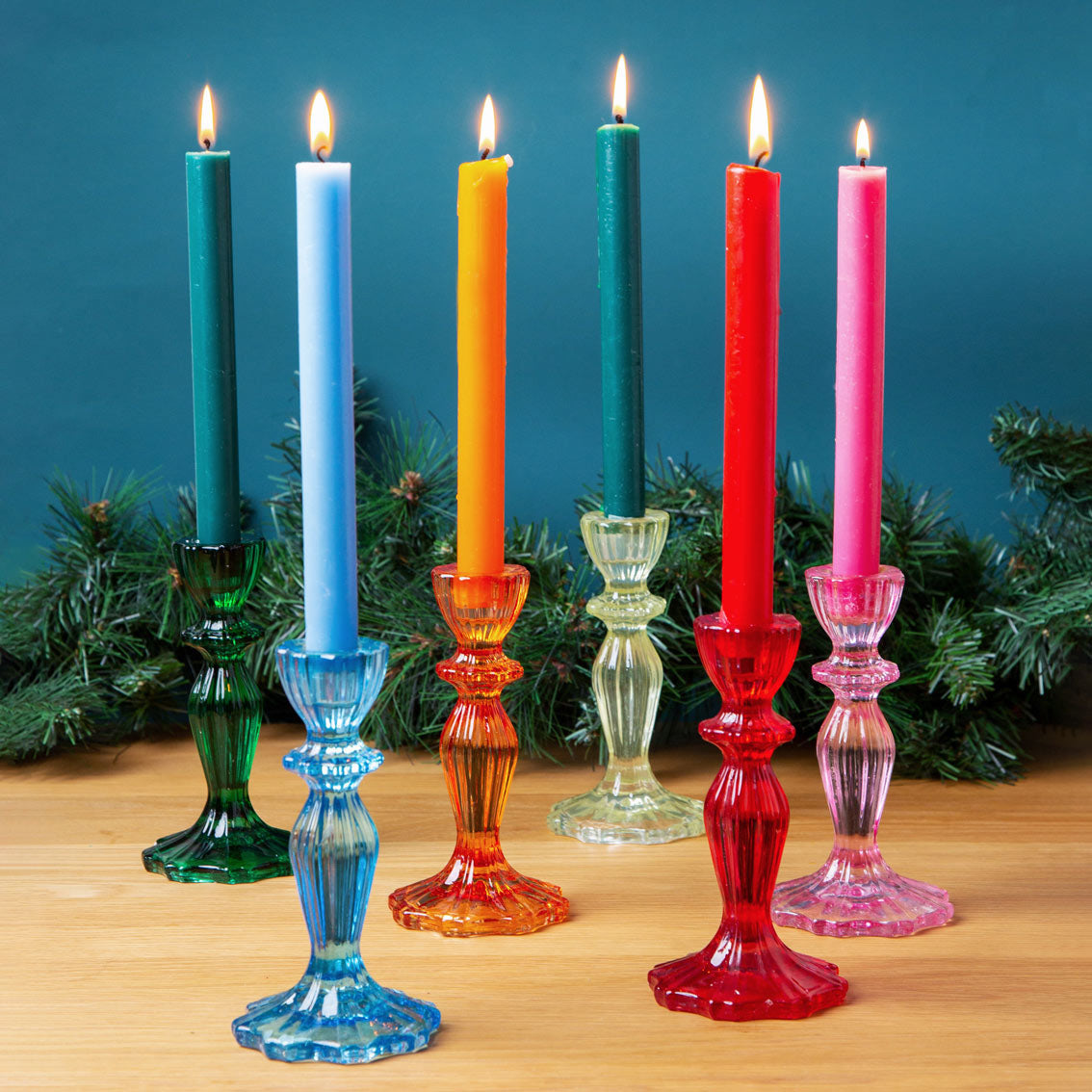 Dark Green Glass Candlestick Holder | Dinner Party Decor |