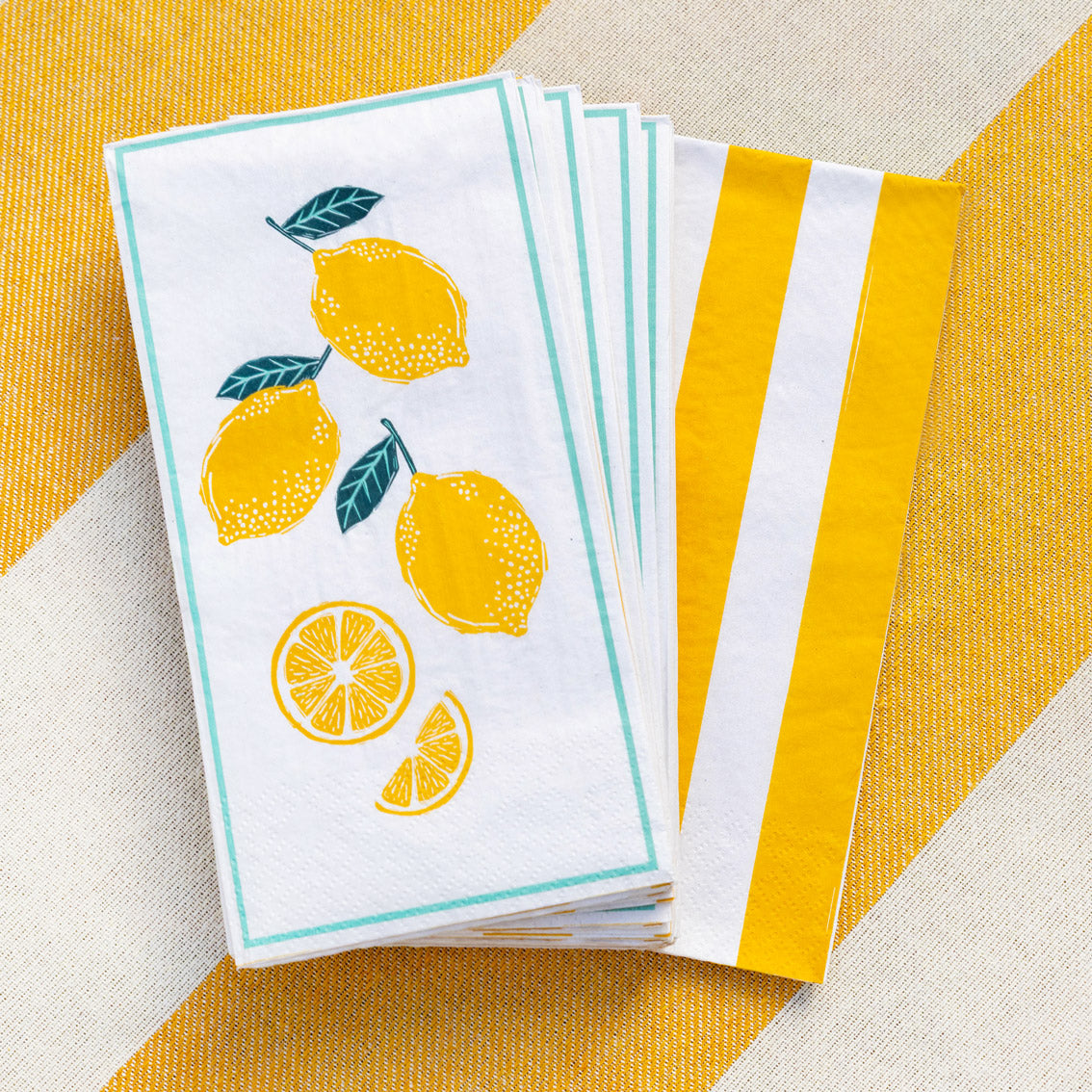 Lemon Long Lunch Paper Napkins - 8 Pack Display | Summer Napkins |