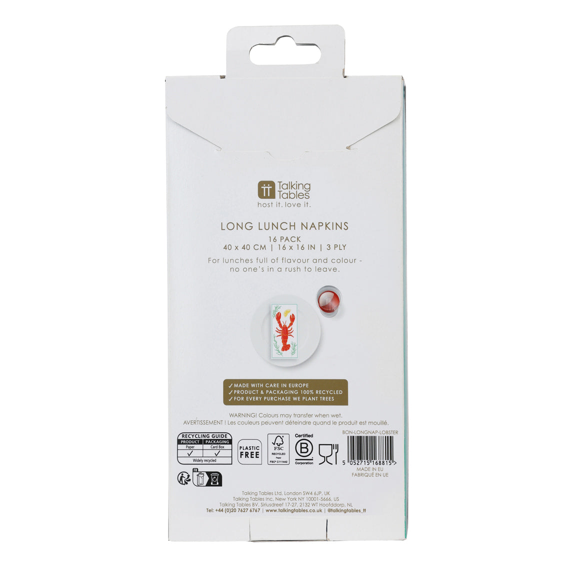 Lobster Long Lunch Paper Napkins - 8 Pack Display | Nautical Gifts |
