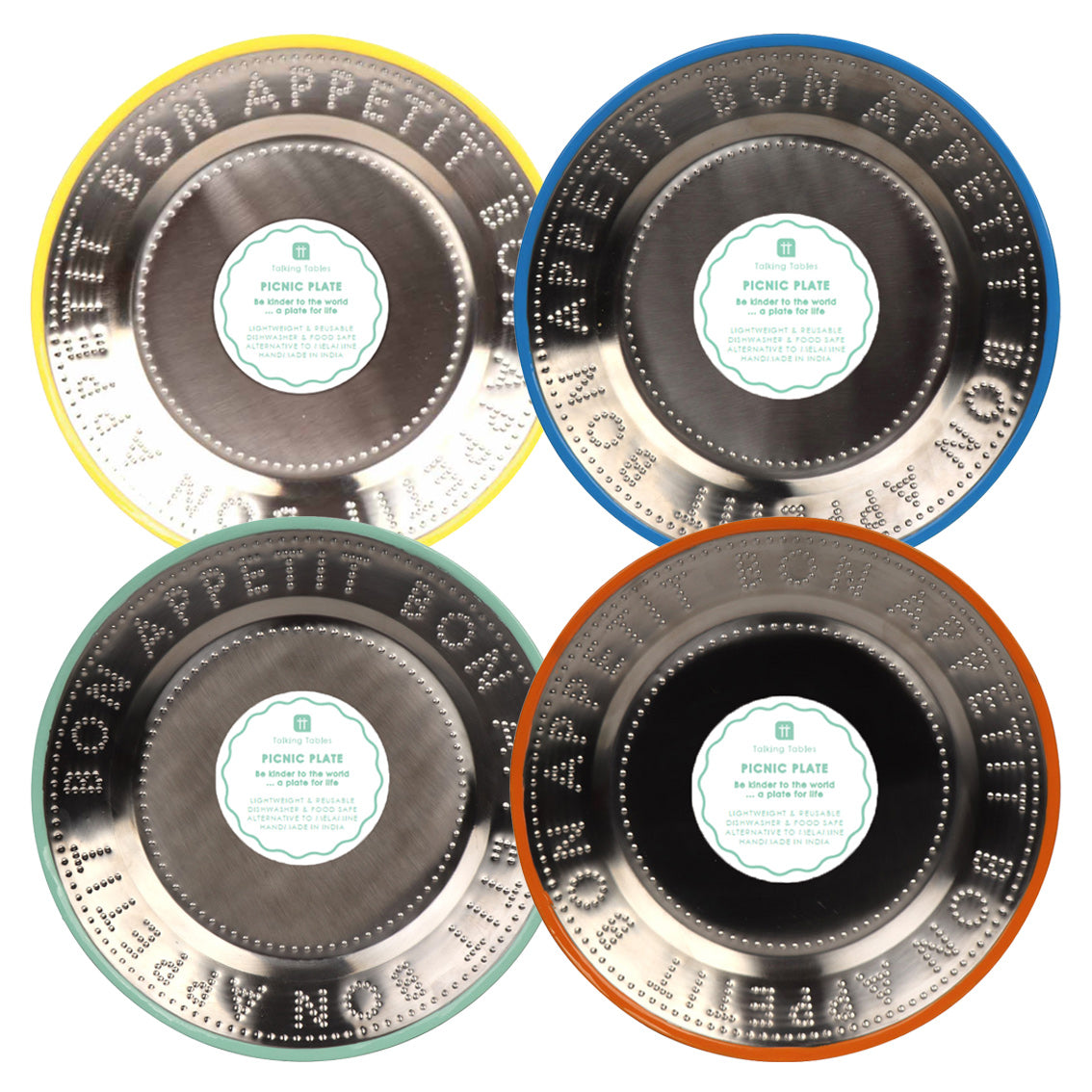 Bon Appetit Stainless Steel Reusable Plates Starter Set - 25cm | Summer Plates |