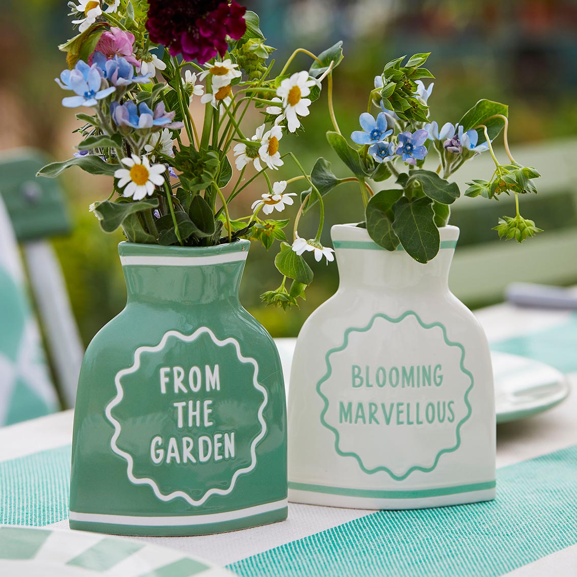 Cream & Green Ceramic Bud Vases Set | Summer Gifts |