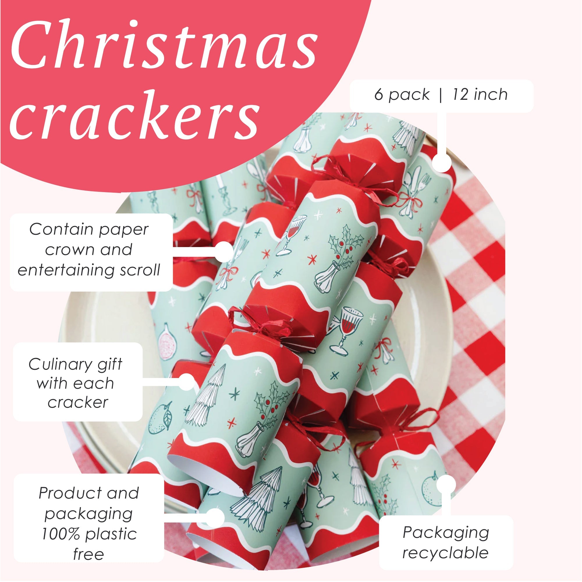 Bon Noel Green Christmas Crackers - 6 Pack | Christmas Decor |