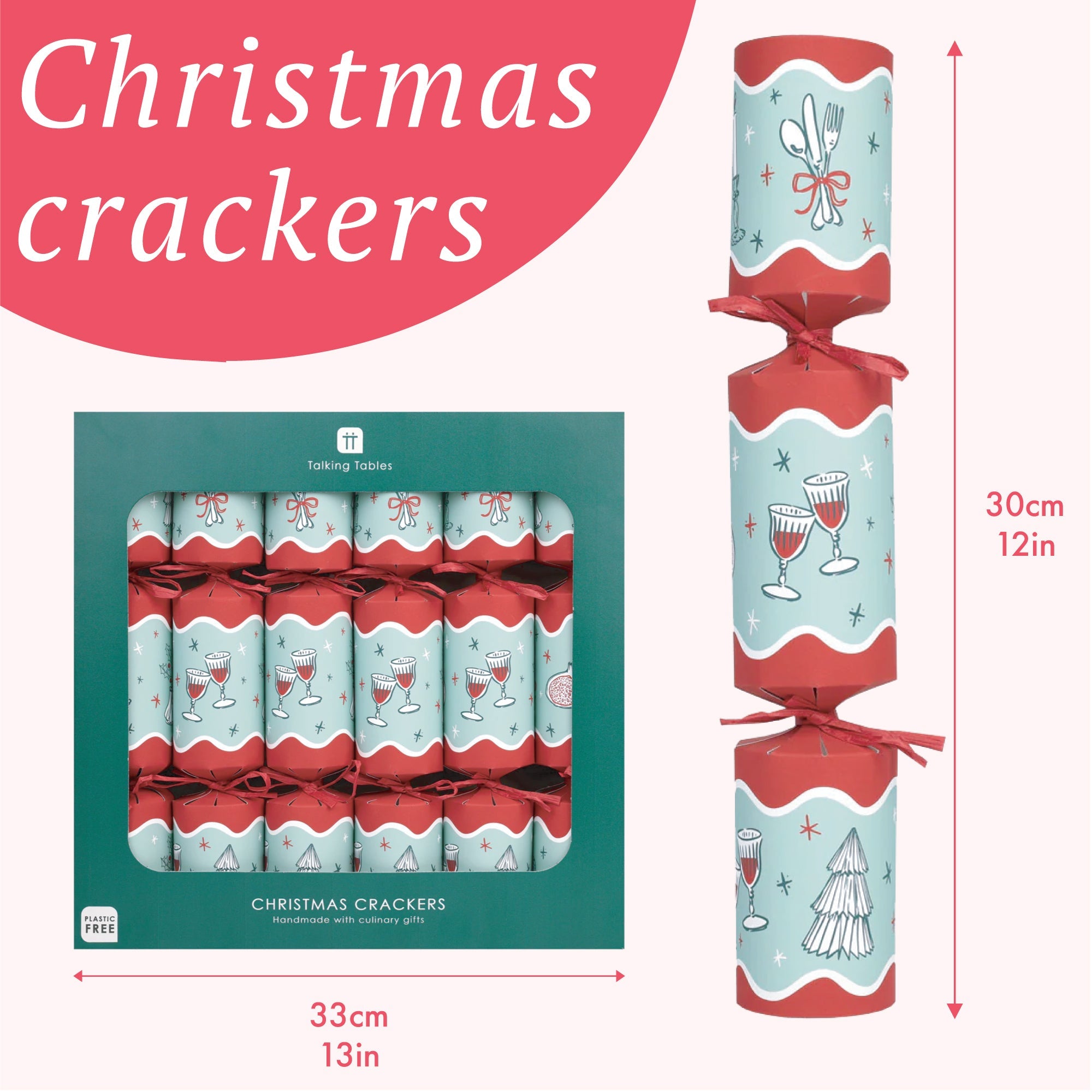 Bon Noel Green Christmas Crackers - 6 Pack | Christmas Decor |