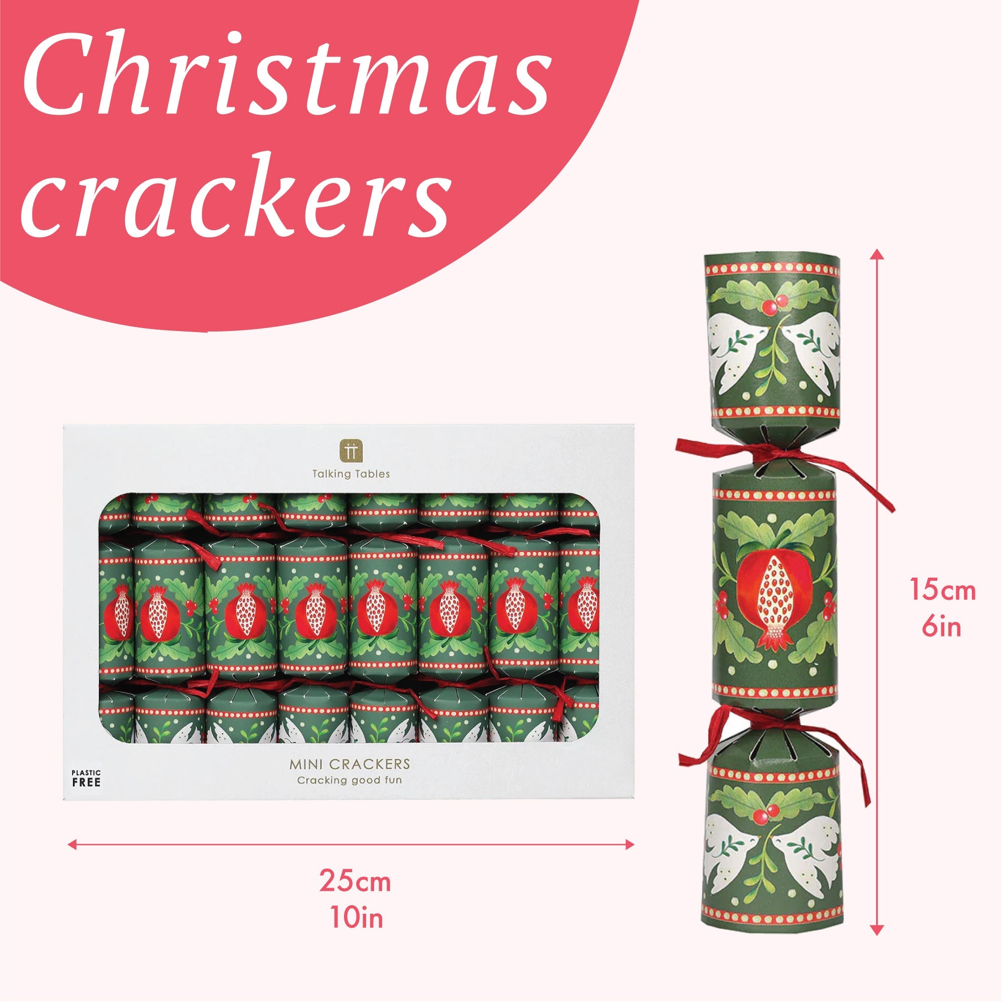 Green Mini Christmas Crackers - 8 Pack | Christmas Decor |