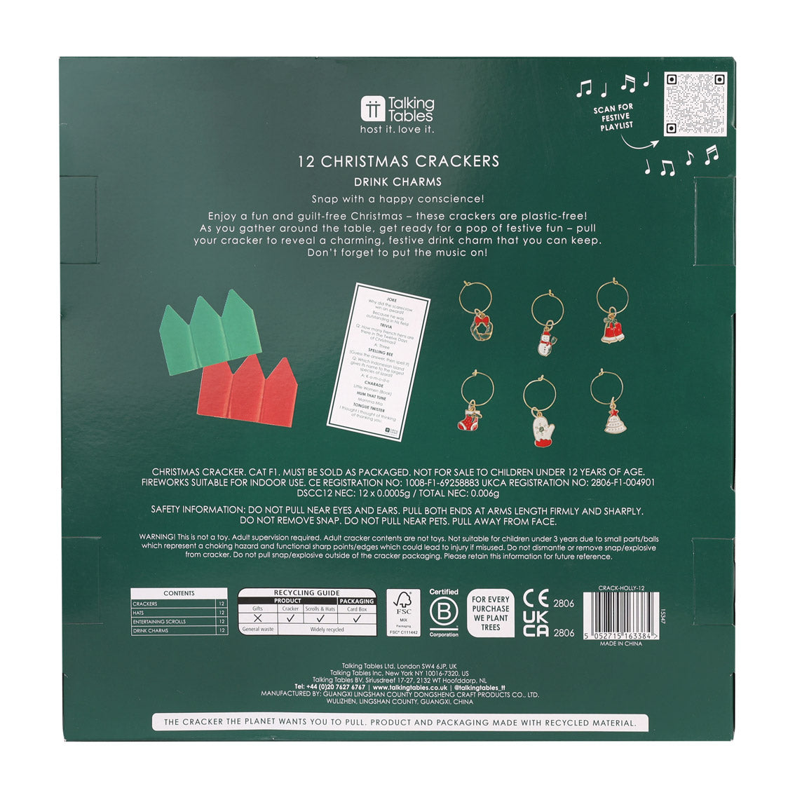 Holly White Christmas Crackers -  12 Pack | Christmas Decor |