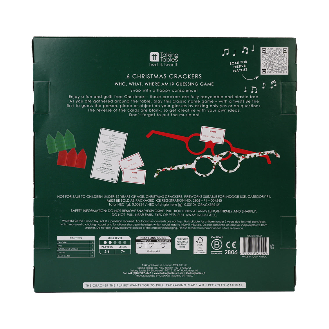 Holly White Christmas Crackers - 6 Pack |  Christmas Decor |