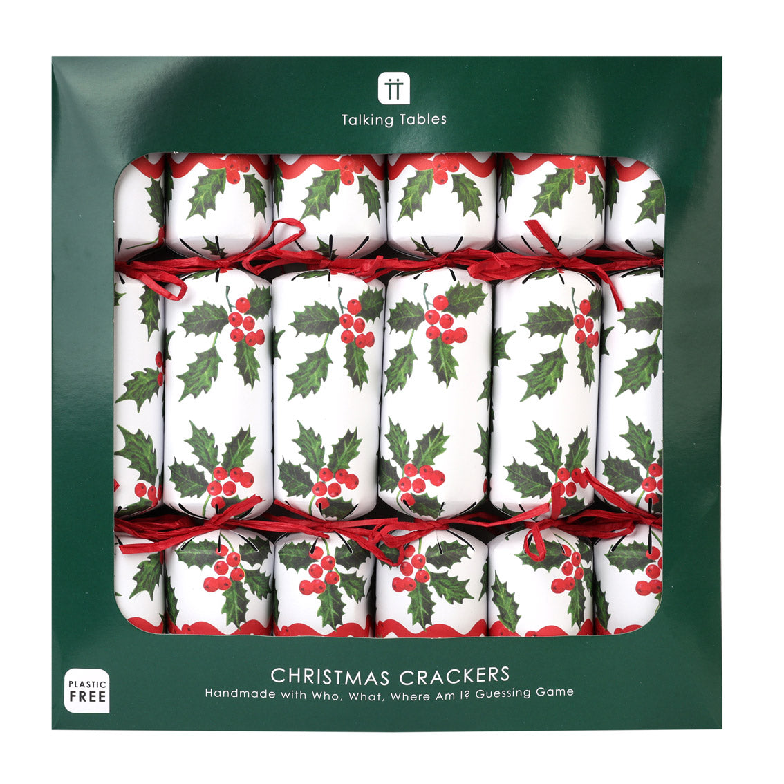 Holly White Christmas Crackers - 6 Pack |  Christmas Decor |