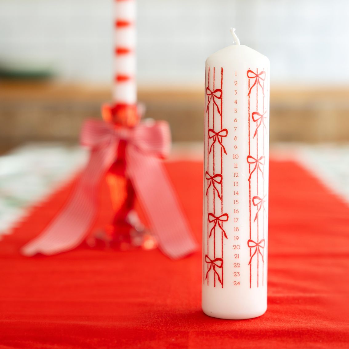 Bows Pillar Advent Candle | Holiday Countdown |