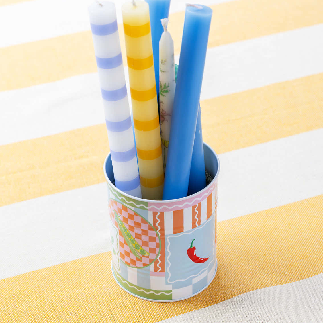 Blue & White Stripe Dinner Candles - 25 Unit Display | Outdoor Dining Decor |