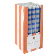 Blue & White Stripe Dinner Candles - 25 Unit Display | Outdoor Dining Decor |
