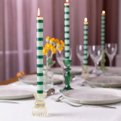 Green Stripe Straight Dinner Candles - 25 Unit Display | Outdoor Dining Decor |