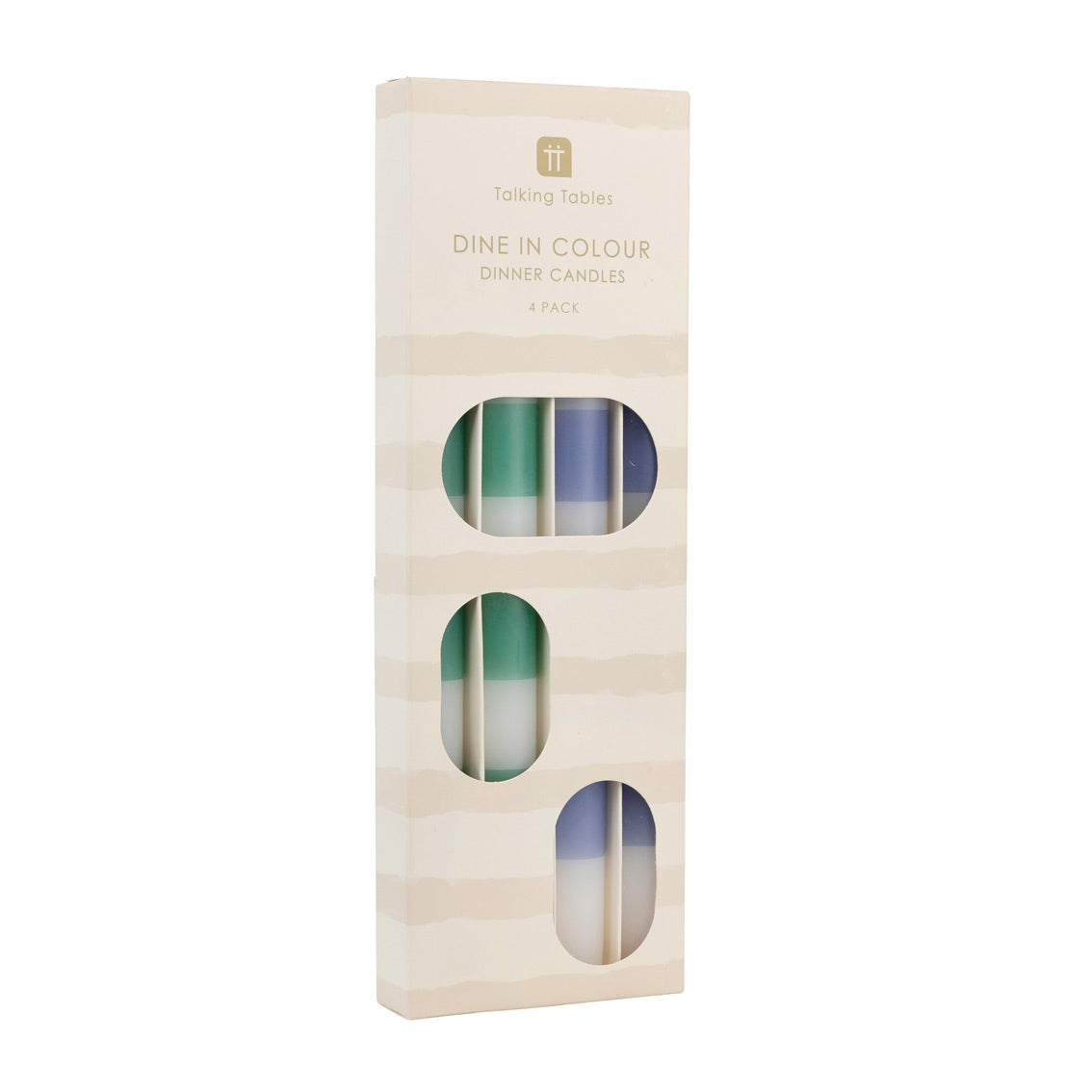 Green & Blue Stripe Dinner Candles - 4 Pack | Home Decor Gift |