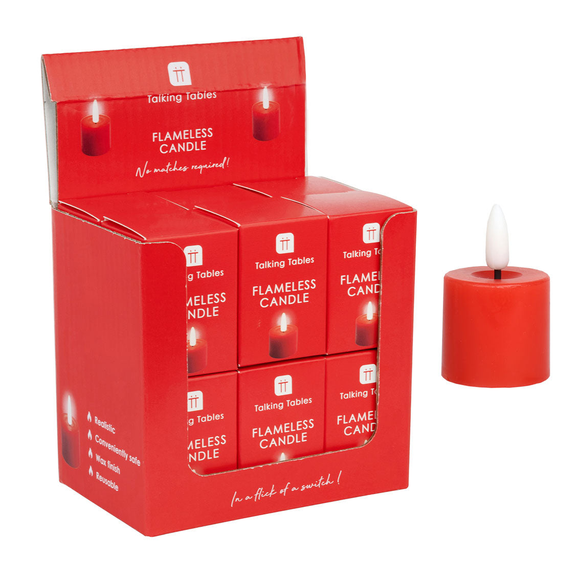 Flameless LED Tealight Candle - Red - 12 Unit Display | Home Decor |