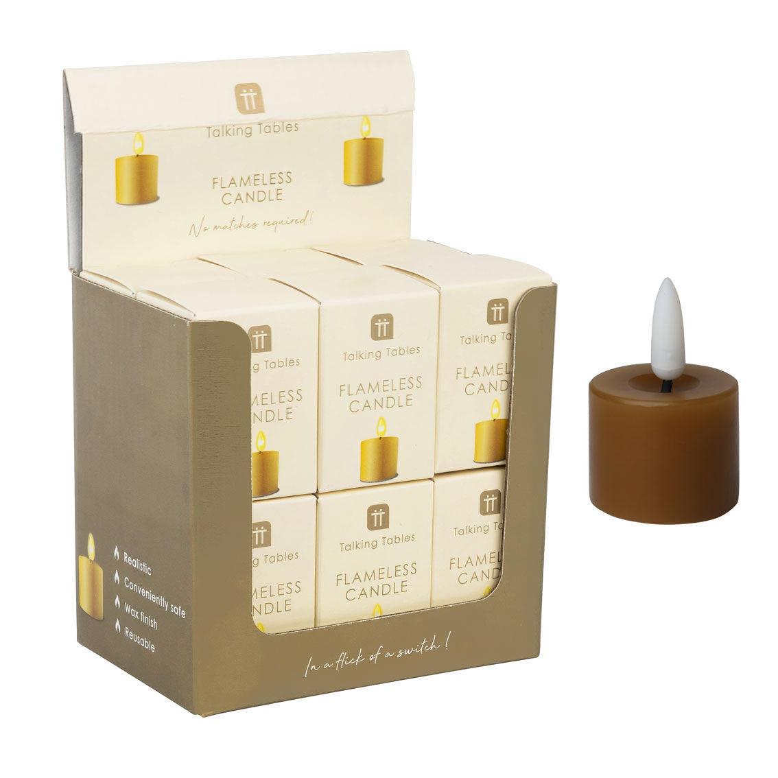 Flameless LED Tealight Candle - Gold - 12 Unit Display | Home Decor |