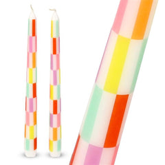 Multicolour Check Taper Candles - 2 Pack | Summer Decor |
