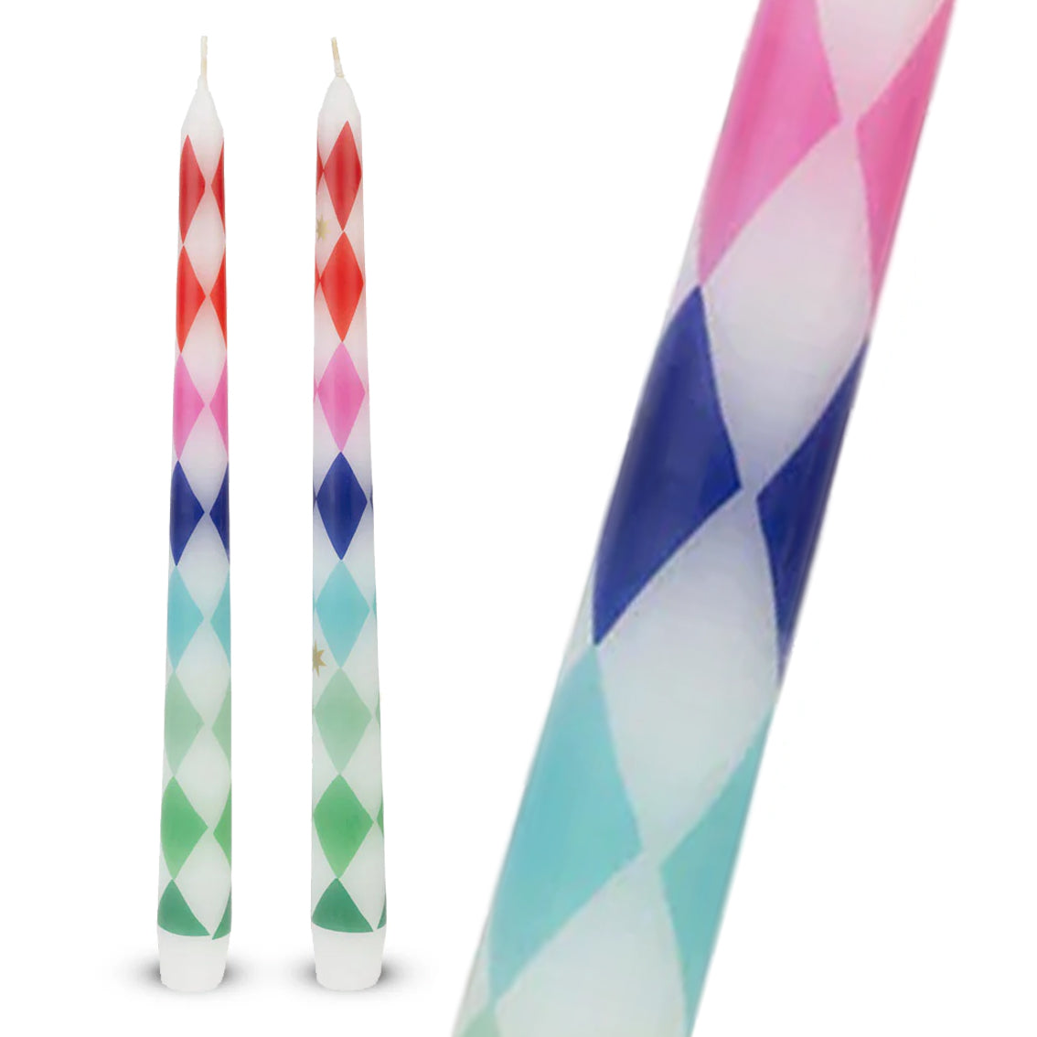 Mixed Colour Harlequin Taper Dinner Candles - 2 Pack | Christmas Candles |