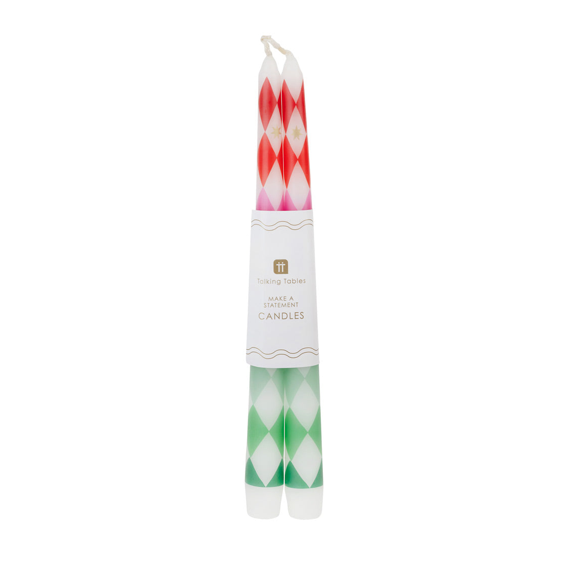 Mixed Colour Harlequin Taper Dinner Candles - 2 Pack | Christmas Candles |