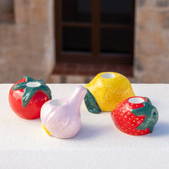 Hand-Painted Strawberry Ceramic Candle Holder | Summer Decor |