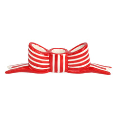Hand-Painted Red Bow Ceramic Candle Holder | Christmas Decor |