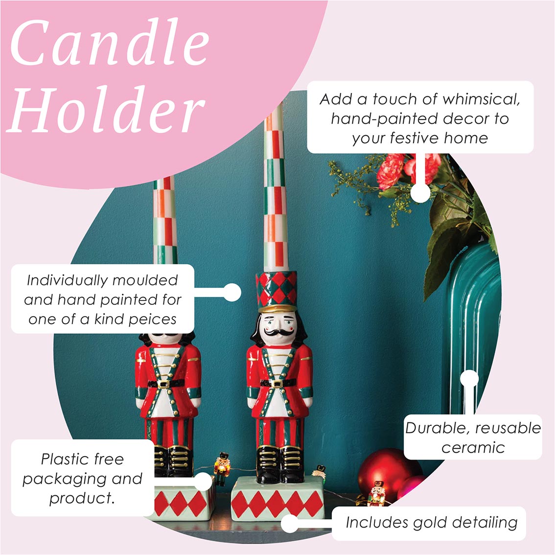 Hand-Painted Nutcracker Candle Holder | Christmas Gifts |