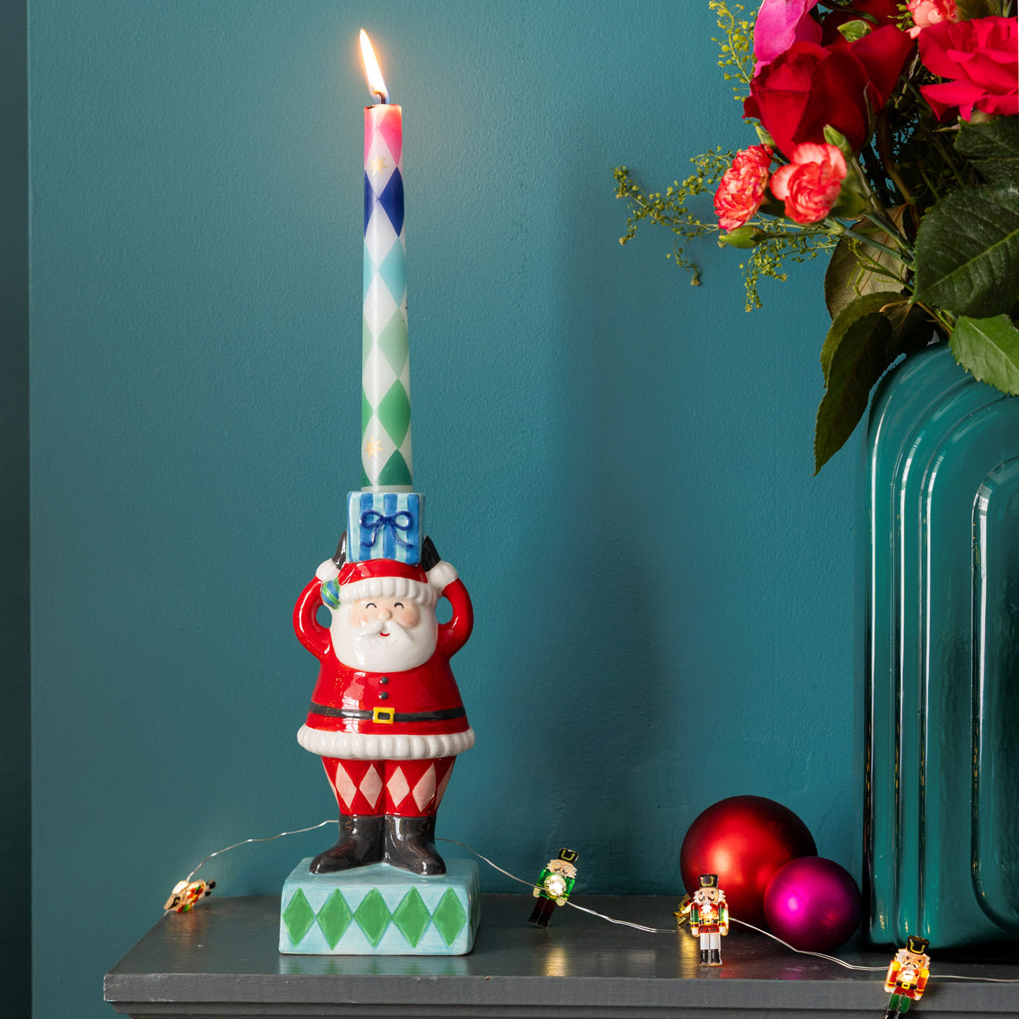Hand-Painted Santa Candle Holder | Christmas Decor |