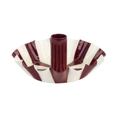 Burgundy Stripe Scalloped Candle Holder | Christmas Candle Holder |