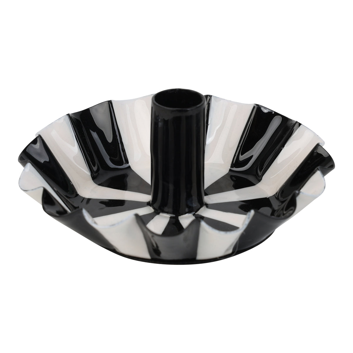Black White Stripe Scalloped Candle Holder | Festive Candle Holder |