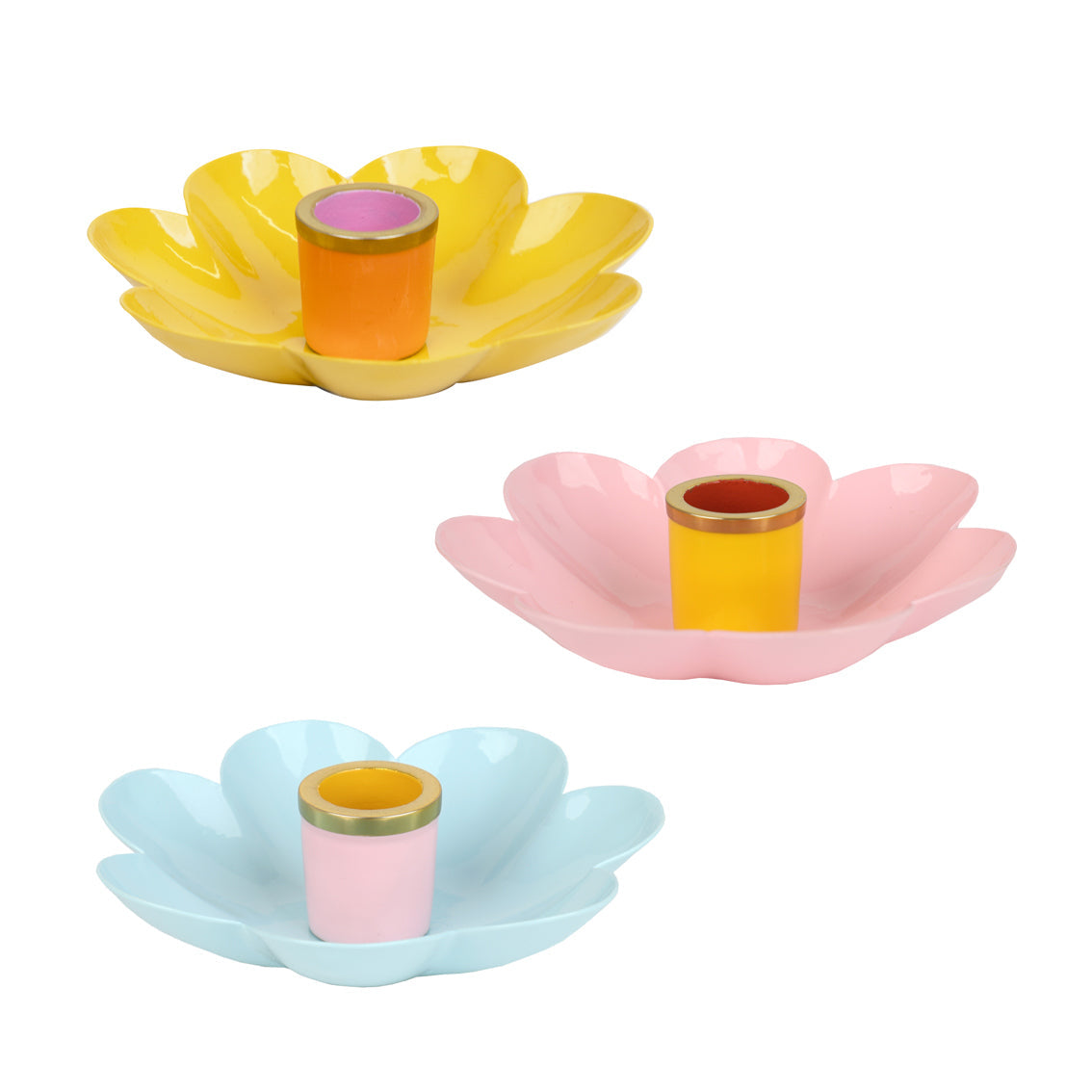 Coloured Enamel Flower Shaped Candle Holders | Summer Gifts |