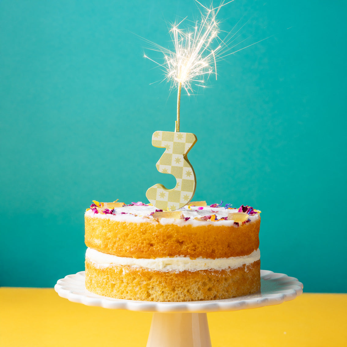 Gold Number Sparkler Duo Birthday Candle - 3 | Cake Candles |