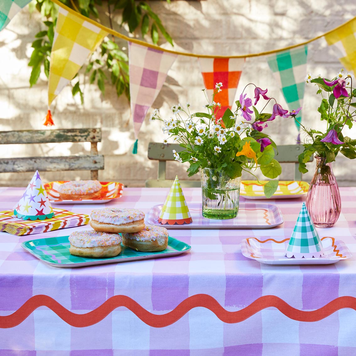 Lilac Gingham Cotton Table Cloth | Party Decor |