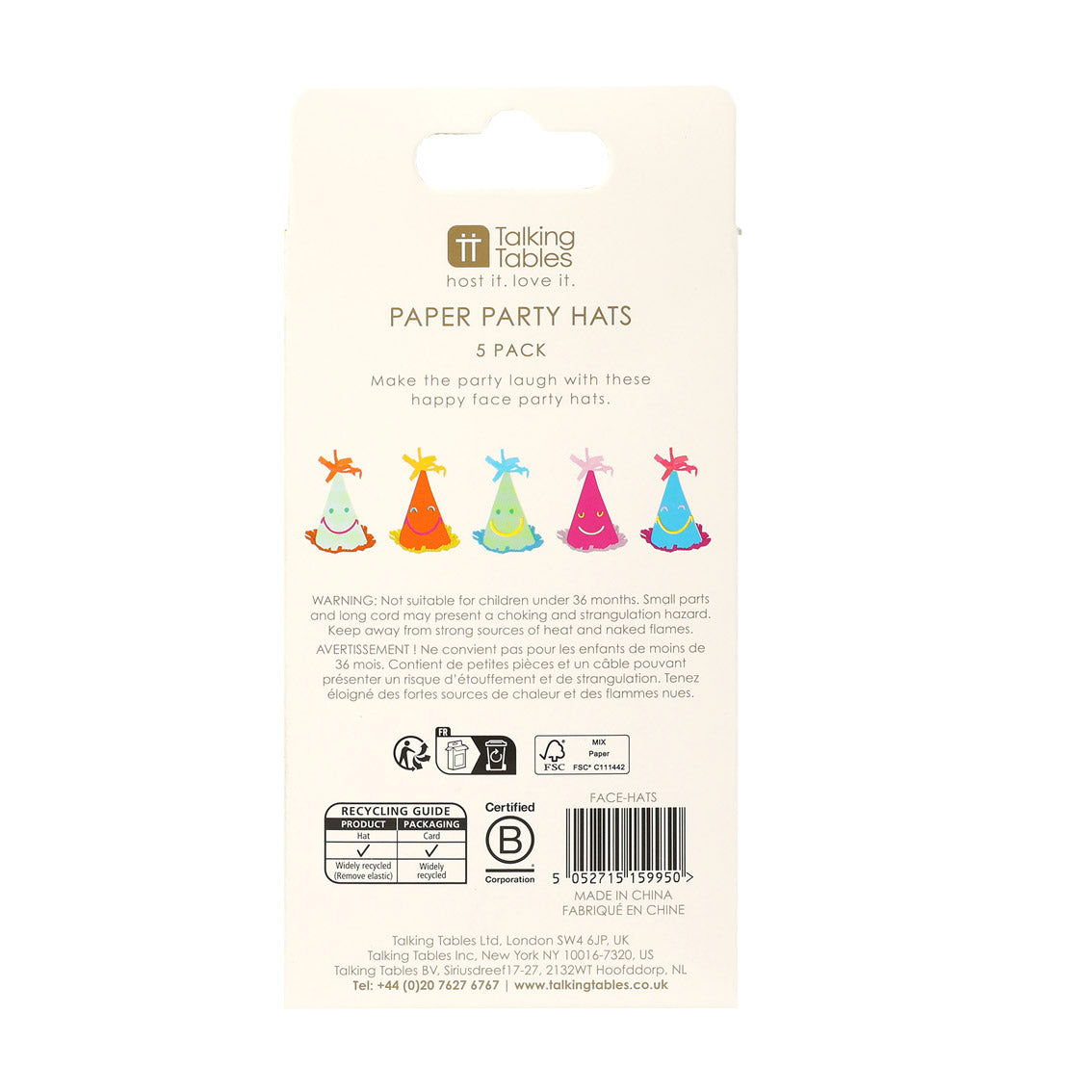 Happy Face Party Hats - 5 Pack | Party Supplies |