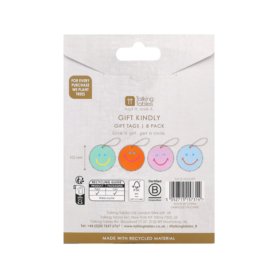 Happy Face Gift Tags - 8 Pack | Party Supplies |