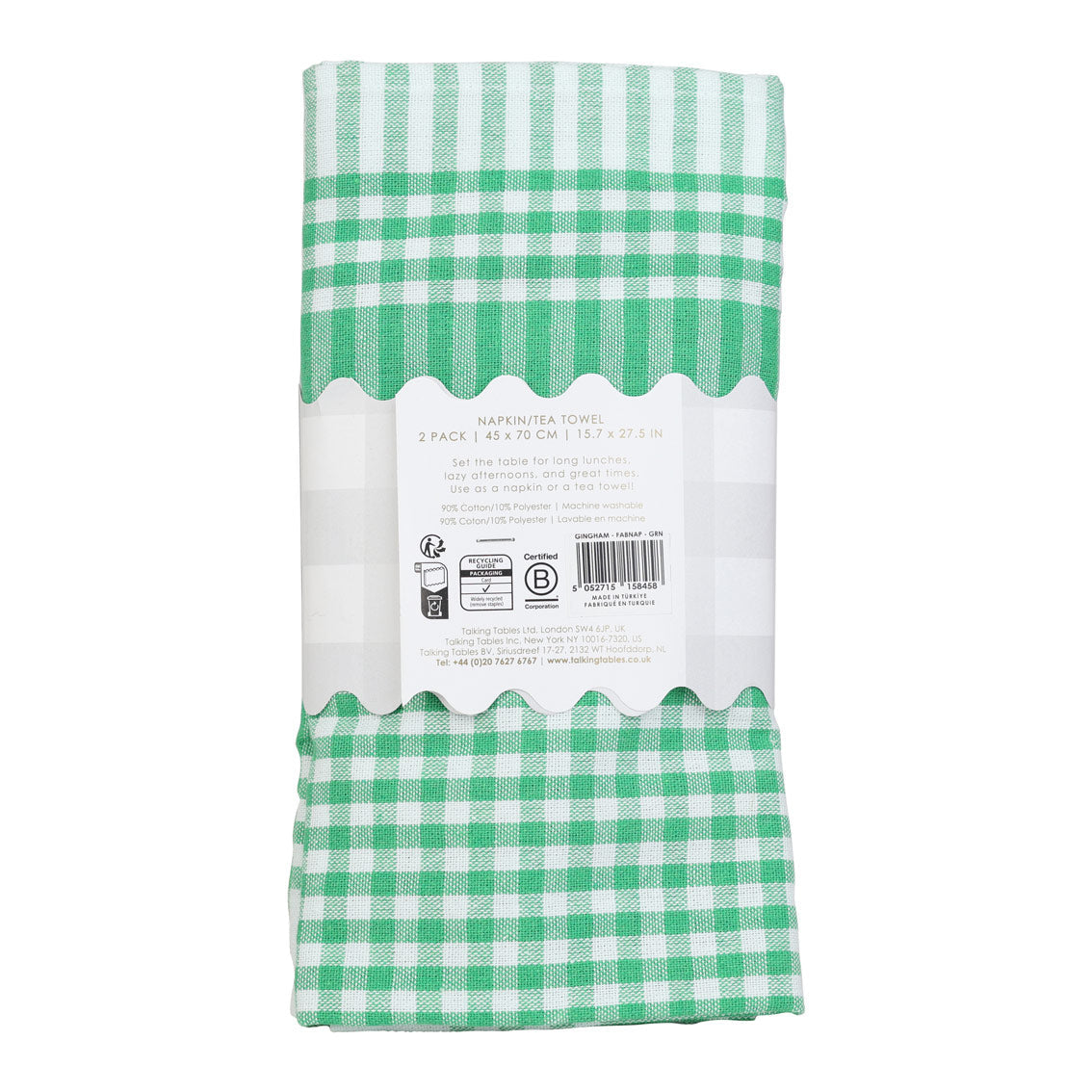 Green Gingham Fabric Tea Towels - 2 Pack | Summer Decor |